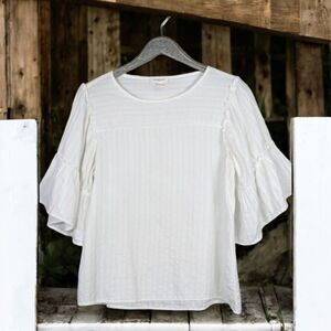 BeachLunchLounge Boho Cottage Peasant Prairie Flutter Sleeve Cotton Top Medium